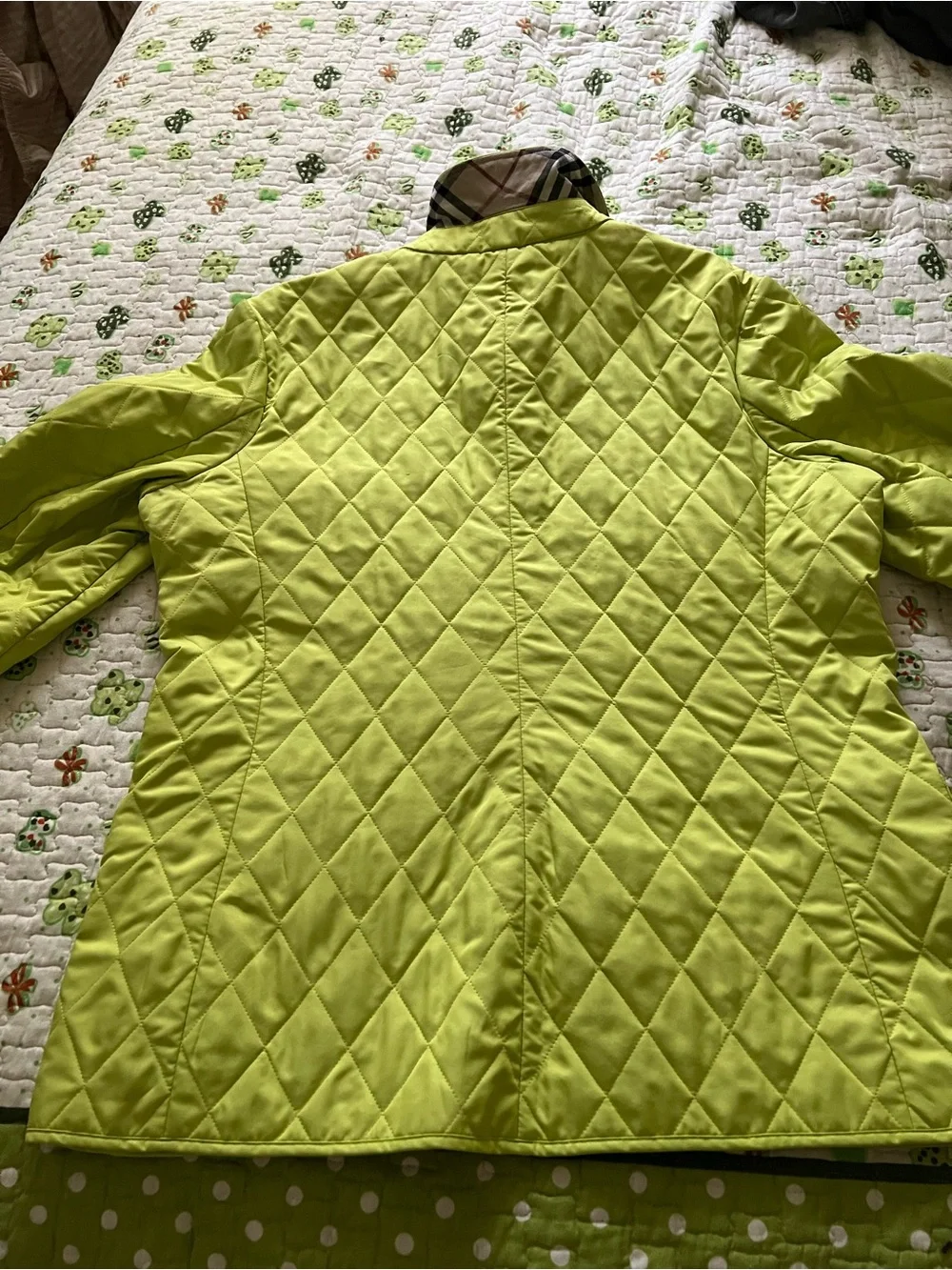Burberry Quilted Lime Green Jacket with Plaid Lining